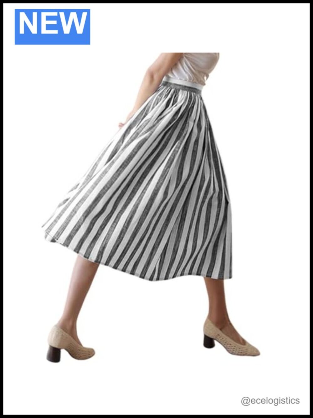 Vintage Striped A-Line Midi Skirt with Pockets